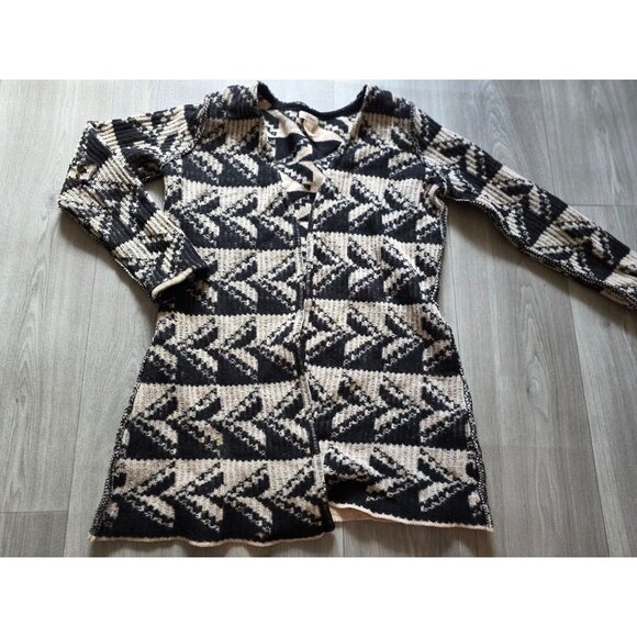 Sundance Womens Black & Beige Geometric Pattern Lambswool Cardigan Sweater - Picture 3 of 6